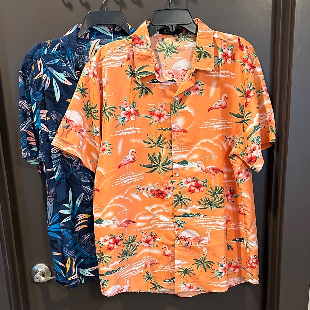 Old Navy & SSLR Men's Tropical Short Sleeve Shirts - Bundle of 2
